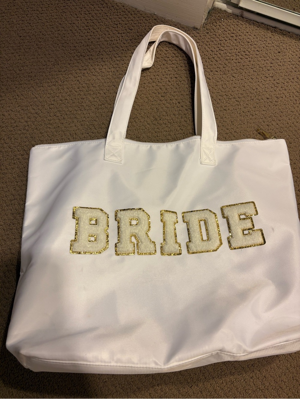 White Tote Bag with Gold 'BRIDE' Lettering